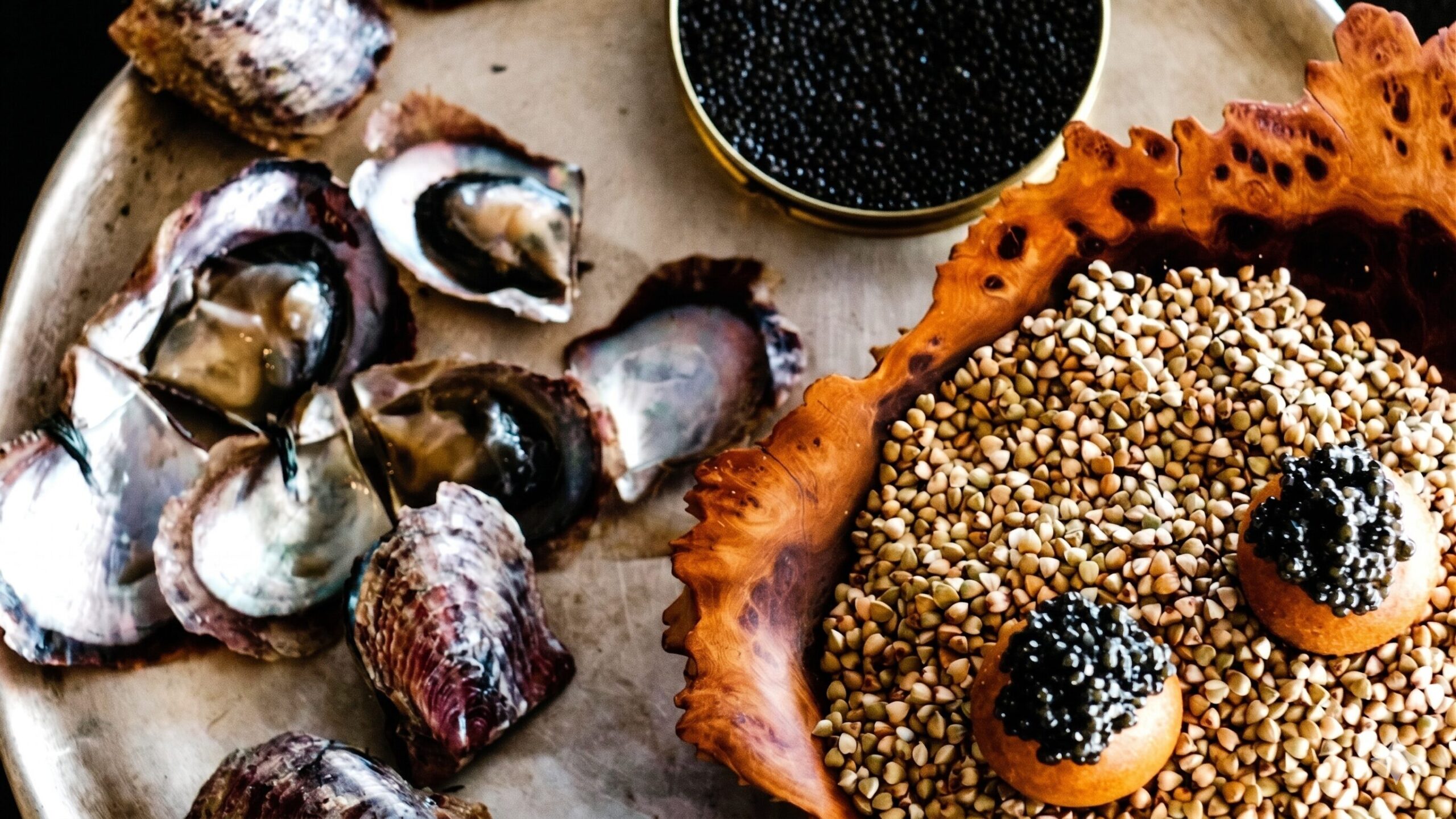 Luxury seafood live presentation with oysters and caviar