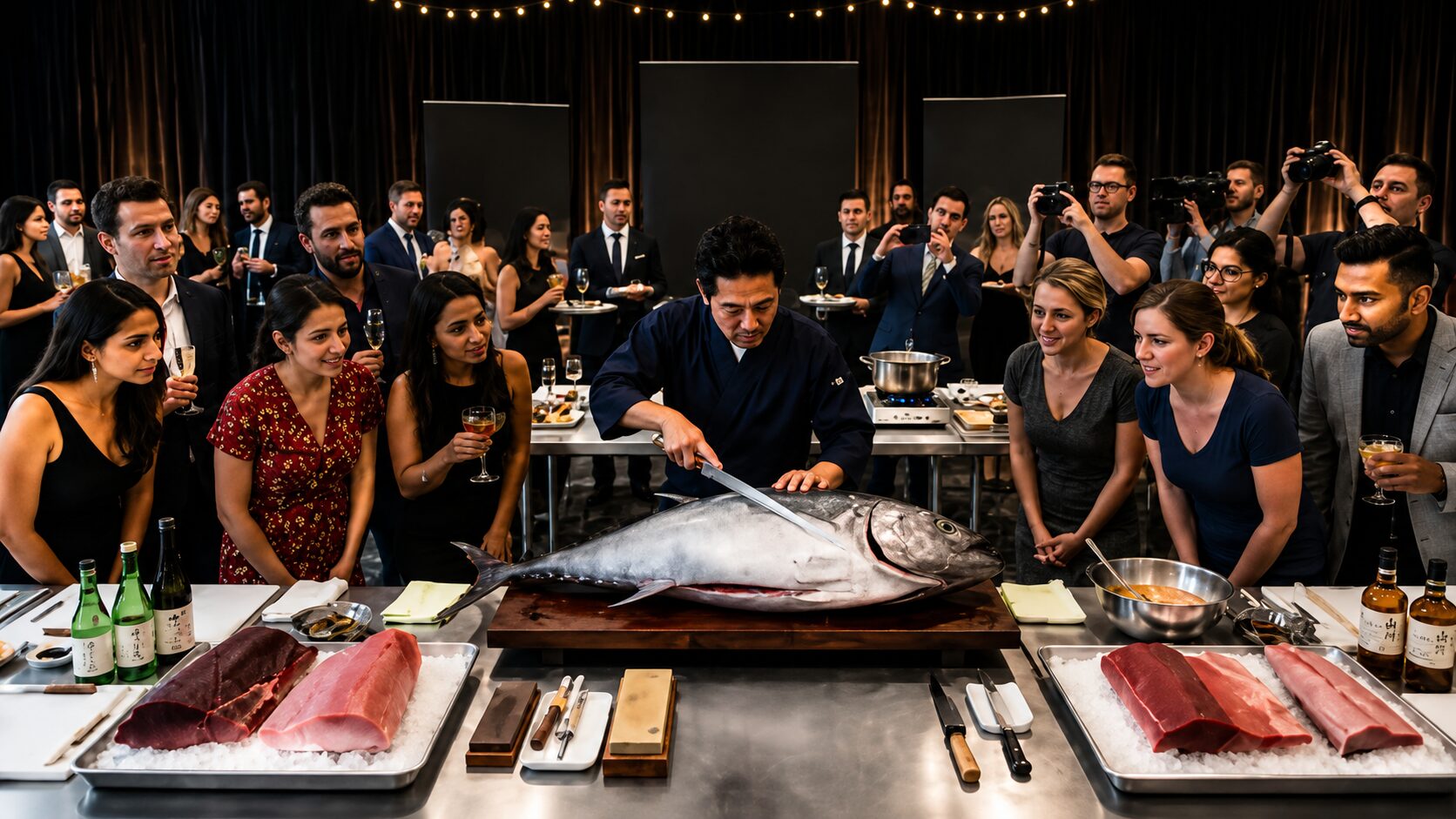 Tuna cutting show for luxury sushi catering events in Los Angeles